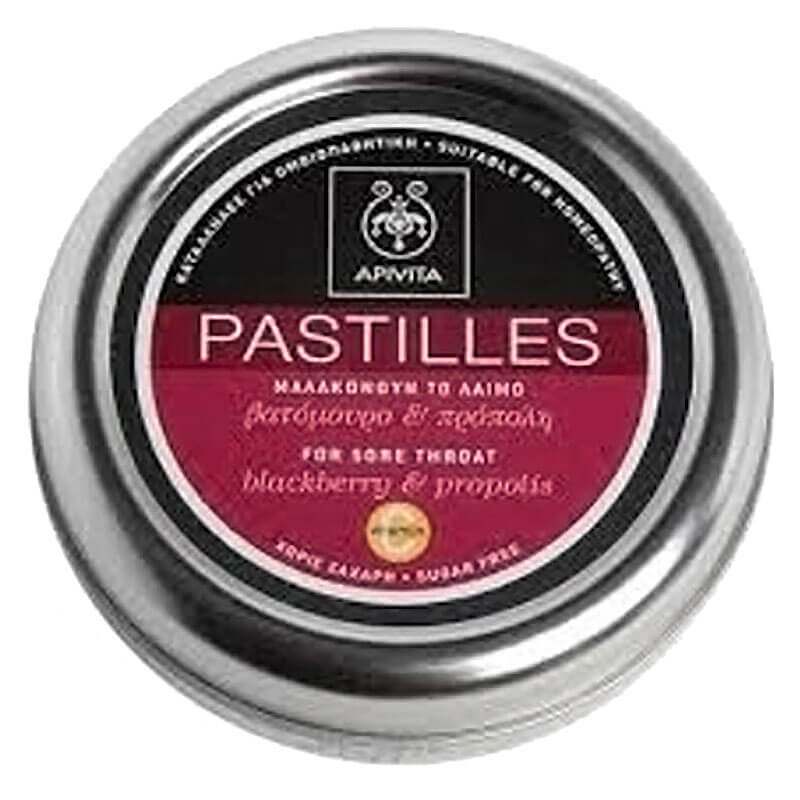 Apivita Pastilles tins blackberry & propolis 45gr Ενισχύουν τον οργανισμό κατά την περίοδο του κρυολογήματος -healthspot overespa