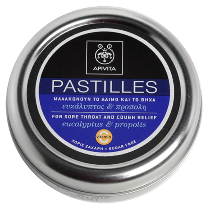 Apivita Pastilles Tins, 45gr Καραμέλες με ευκάλυπτο και πρόπολη Healthspot Overespa