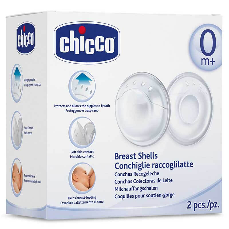 Chicco Κοχύλια συλλογής γάλακτος Ανατομικό σχήμα, ειδικό στόμιο, 2 τεμάχια Healthspot Overespa