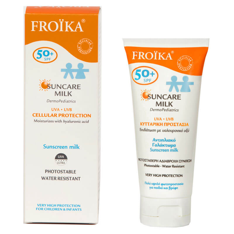 Froika Suncare milk dermopediatrics spf50 100ml Έχει φωτοσταθερή και αδιάβροχη σύνθεση -healthspot overespa