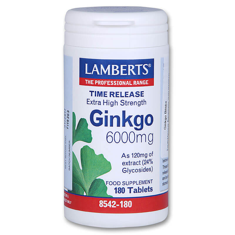Lamberts Ginkgo Biloba,  6000mg 180tabs Βιταμίνες Healthspot Overespa